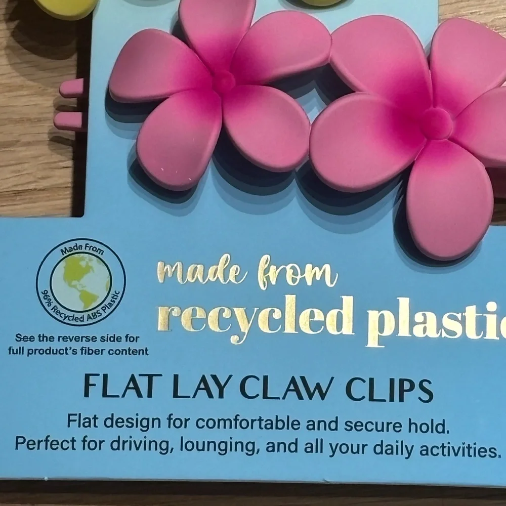 NWT Piper K Tropical Plumeria Flower Flat Lay Claw Clips - White, Yellow, Pink